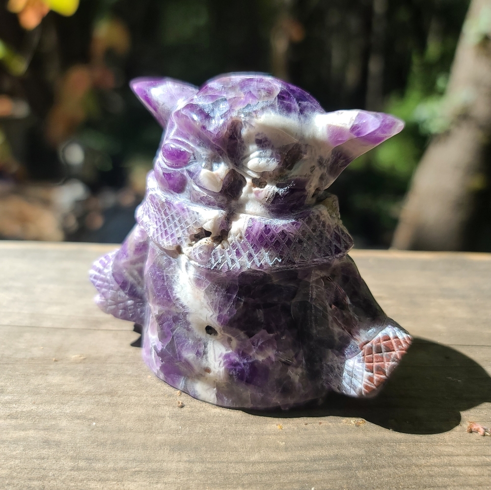 Amethyst "crazy" Yoda natural handcarved gemstone statue 3" - Picture 6 of 8